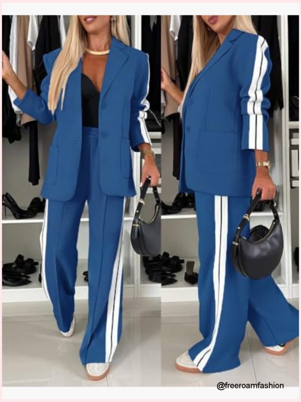 Two Piece Blazer and Pants Set with Pockets Business Casual Suit - Picture 2 of 7